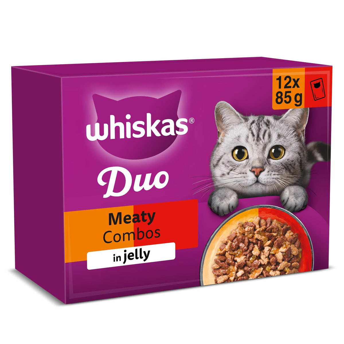 WHISKAS DUO Adult Wet Cat Food in Jelly 12x85g Surf & Turf (Pack of 4)