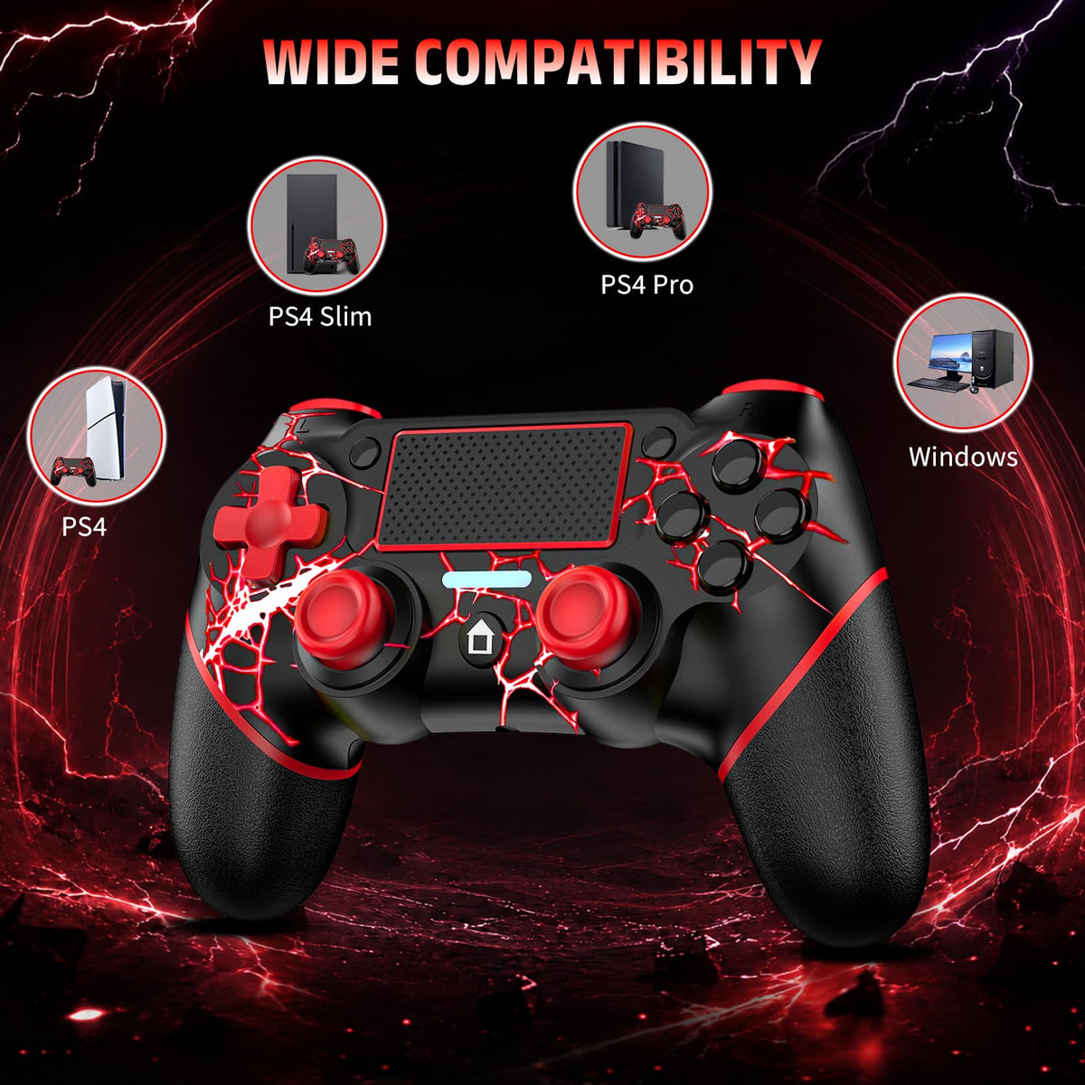 Reddening for PS4 Controller 2 Pack, Controller PS4 for PS4/Pro/Slim/PC, Gamepad Joystick with Turbo/Back Button/Dual Vibration/6-Axis Gyro Sensor/Touch Panel (2 printed purple)
