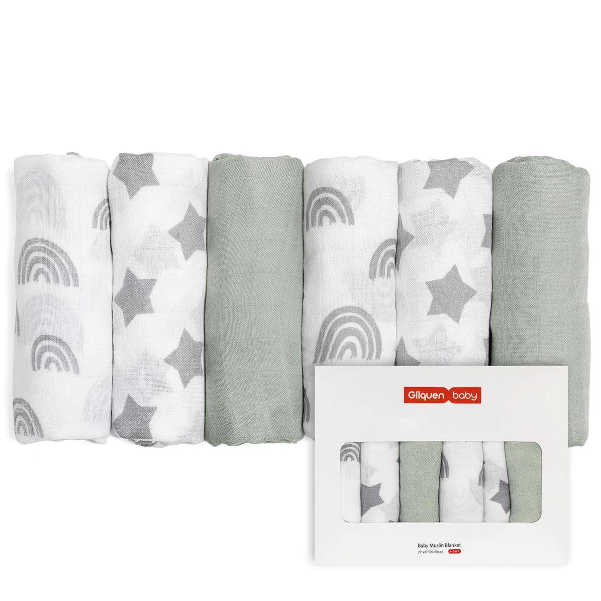 GLLQUEN BABY Muslin Squares Cloth for Baby 6pack 70cm x 70cm