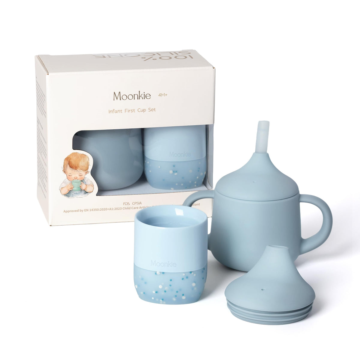 Moonkie Baby Cup | Silicone Open Cup Baby from 6 Months | Weighted Base (Anti-Tip) | BPA Free | Capacity Markings | 60ml (Ether)