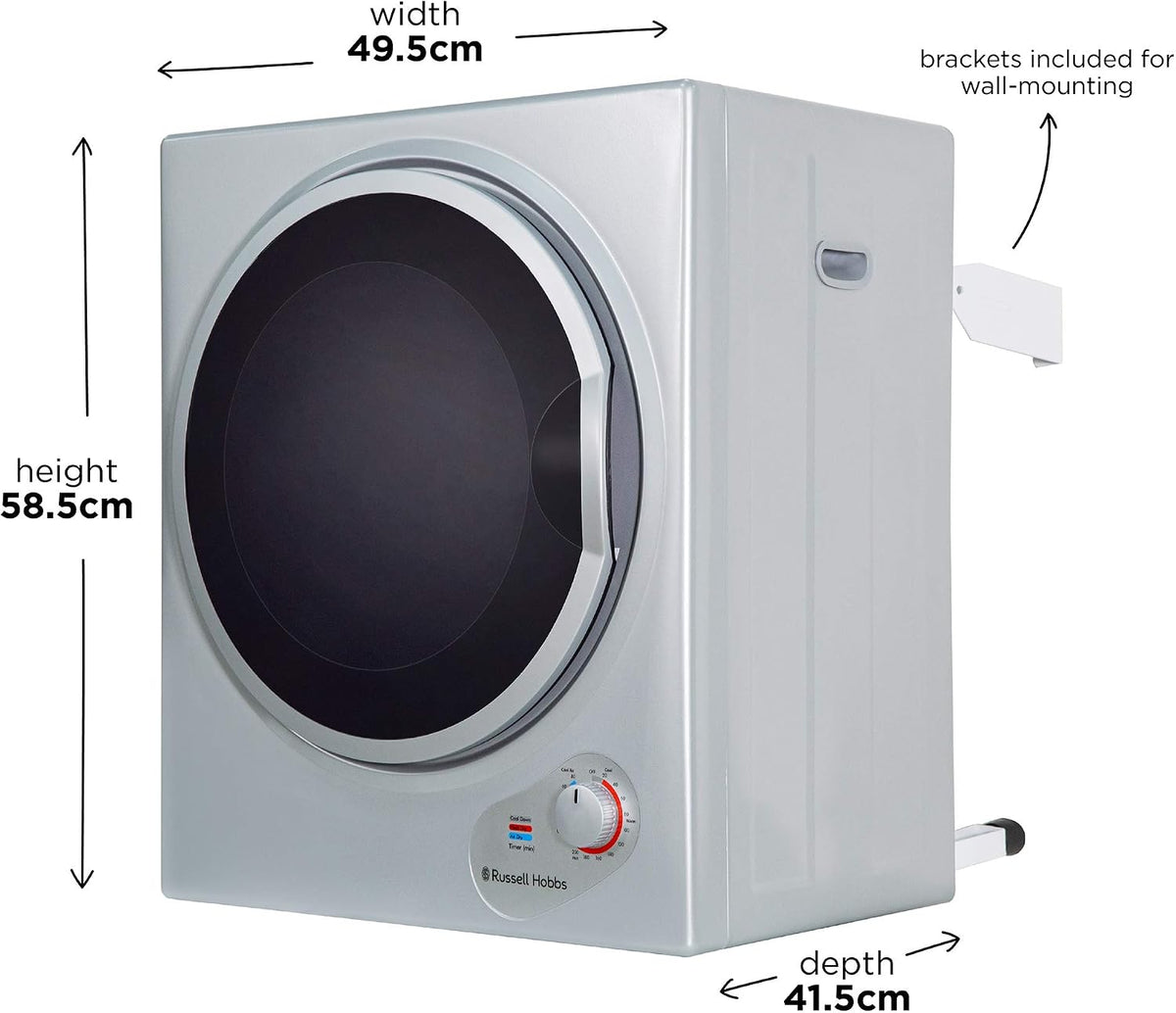 Russell Hobbs RH3VTD800 White 2.5kg Compact Mini Vented Tumble Dryer, Portable, Freestanding Table top Dryer with 3 Heat Settings small