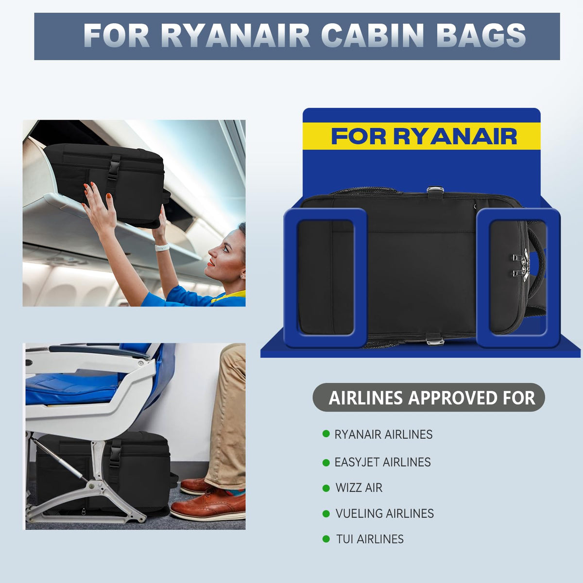 Lossga Ryanair Cabin Bags 40x30x20 Underseat Carry-ons Travel Backpack (Pack of 2)