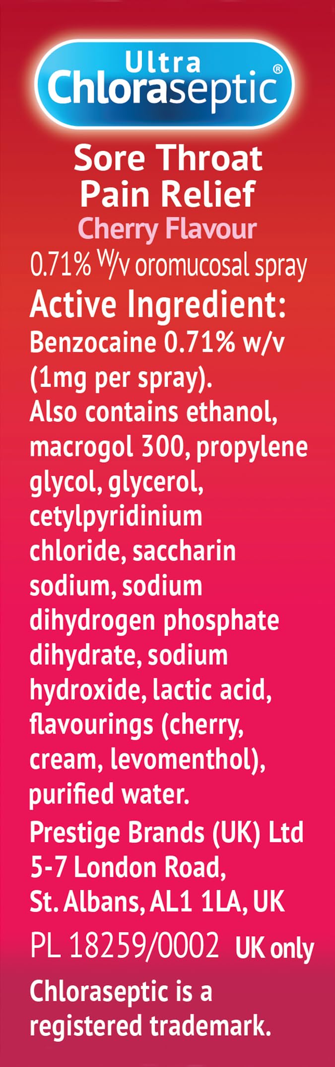 Ultra Chloraseptic Honey and Lemon, Sore Throat Pain Relief Spray 15ml