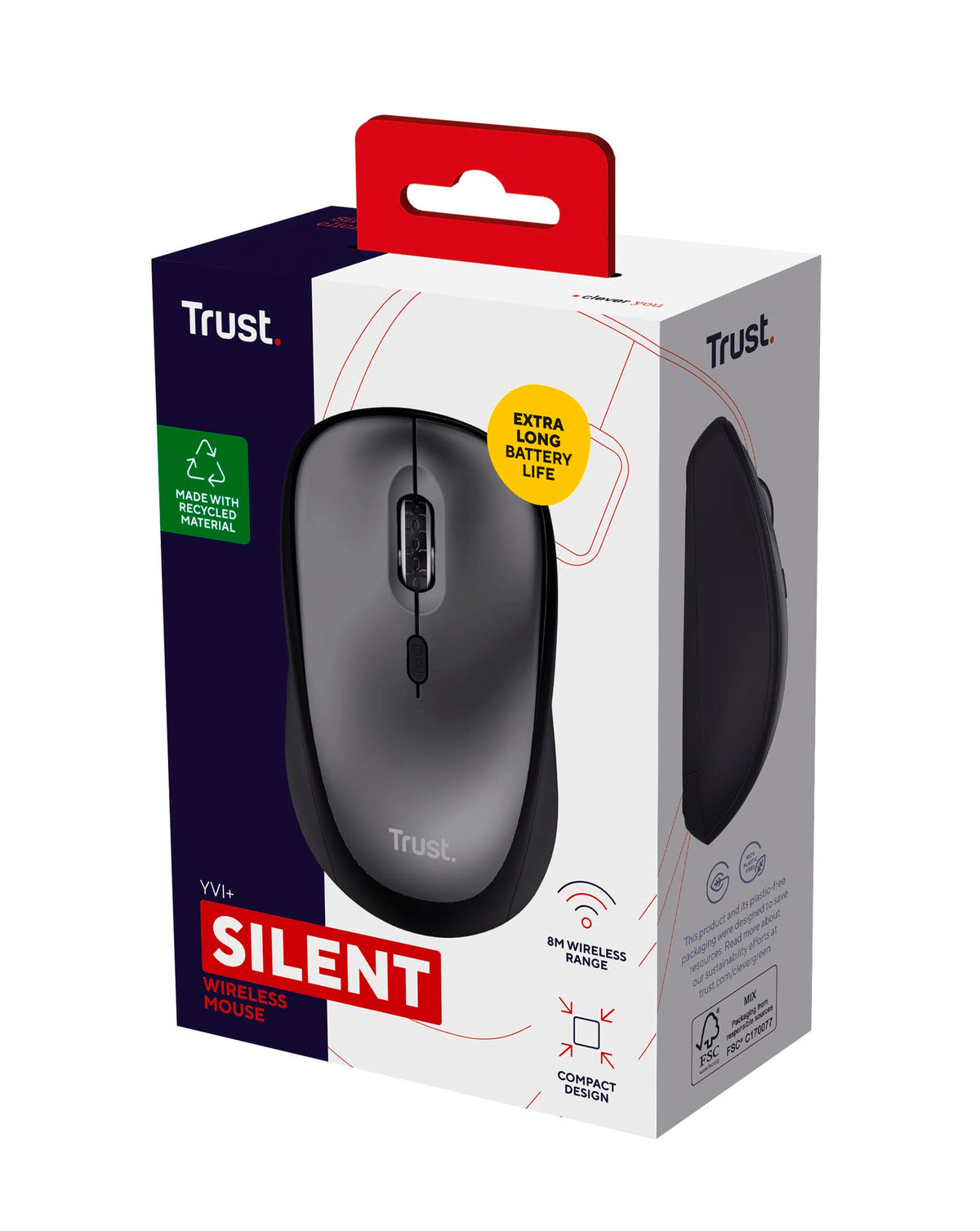 Trust Yvi FX Wireless Mouse with LED Illumination, USB Micro Receiver, RF 2.4 GHz, 800/1600 DPI, Ambidextrous, 8 m Range, Computer Mouse for Laptop, PC and Mac - Pink