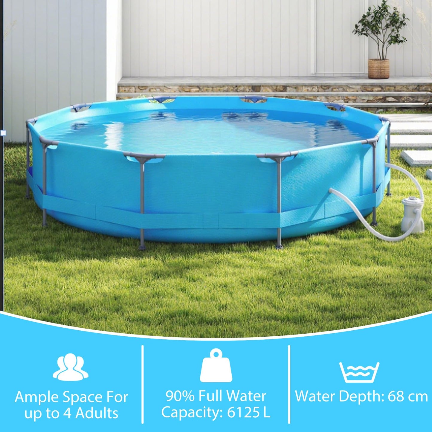 COSTWAY Above Ground Swimming Pool, Outdoor Round/Rectangular Large Framed Pool Set, Metal Frame Garden Family Pools for Kids and Adults (Gray, 300 x 207 x 66 cm, Rectangular)