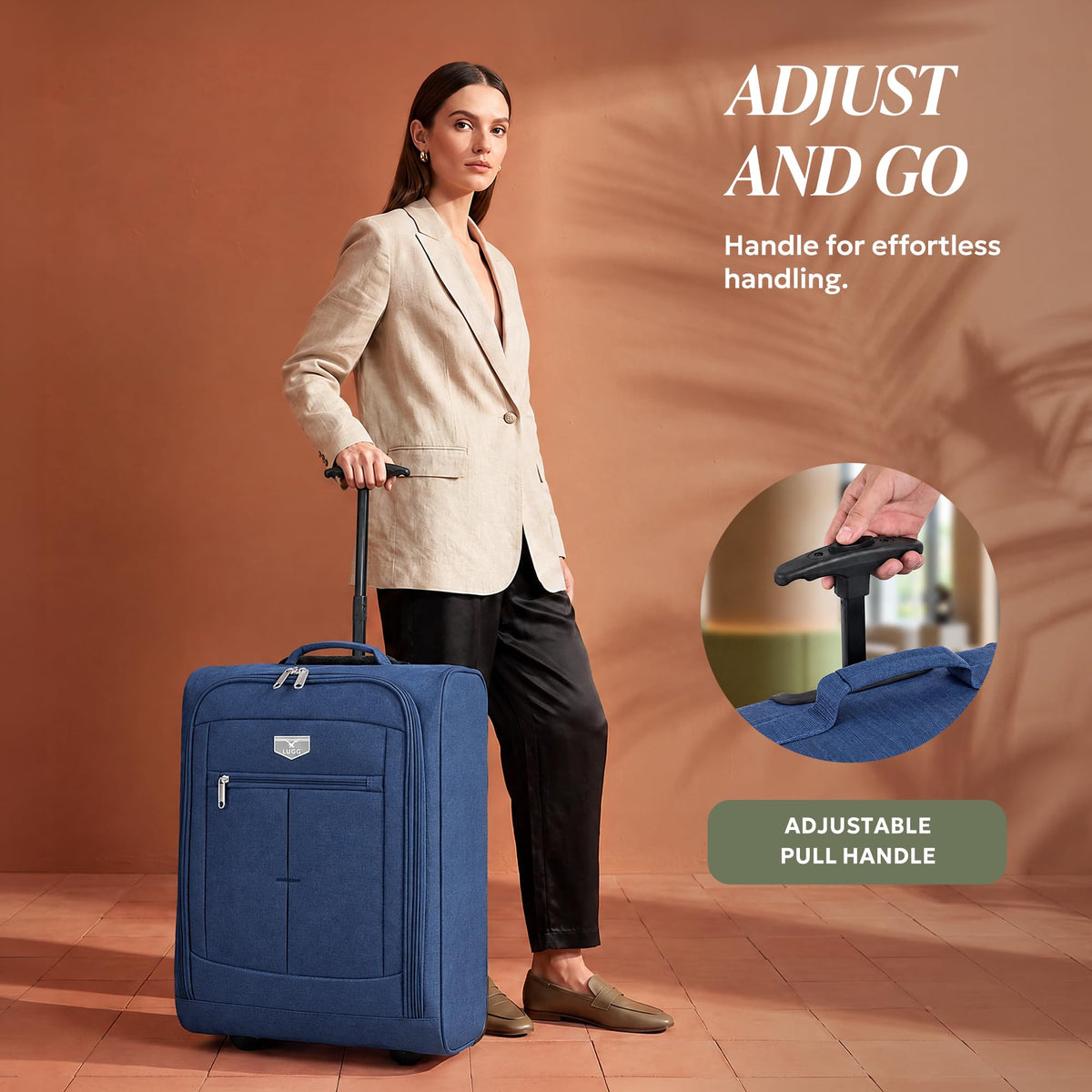 LUGG Lightweight Cabin Luggage, 600D Polyester, Solid Wheels, 45x36x20cm