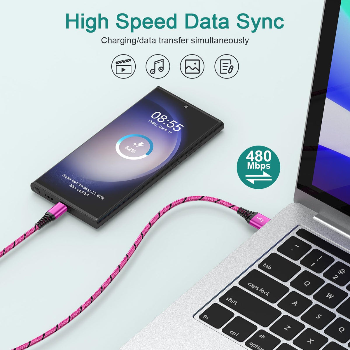 USB C Cable, 6FT/4Pack USB A to USB C Charge Lead Fast Charge Cord