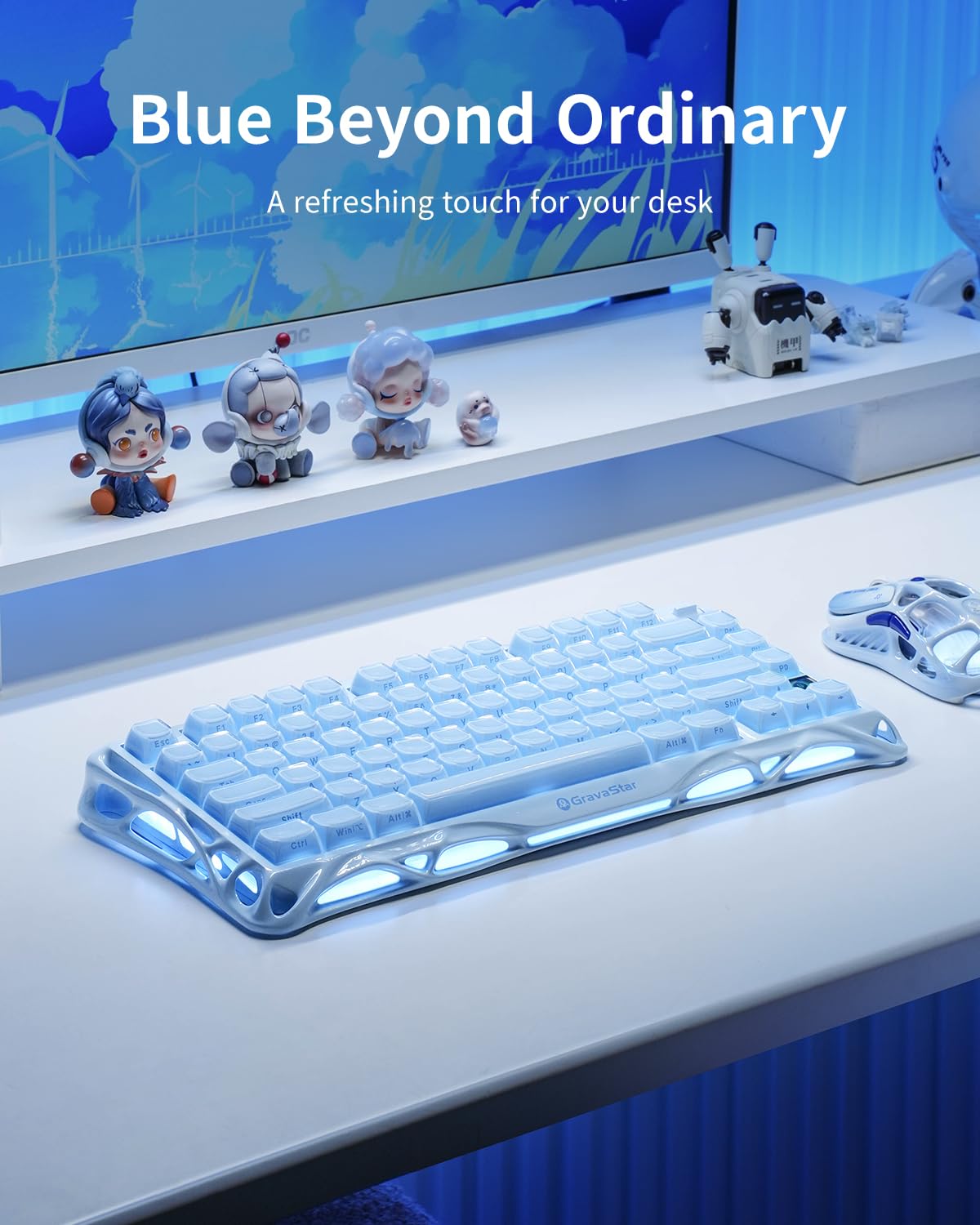 GravaStar Mercury K1 Mechanical Keyboard with Aluminium Frame, 75% Wireless Gaming Keyboard, Hot Swap Custom Keyboard with Button, Gasket, RGB Tri-Mode Keyboard, PBT Keycaps, 8000 mAh White