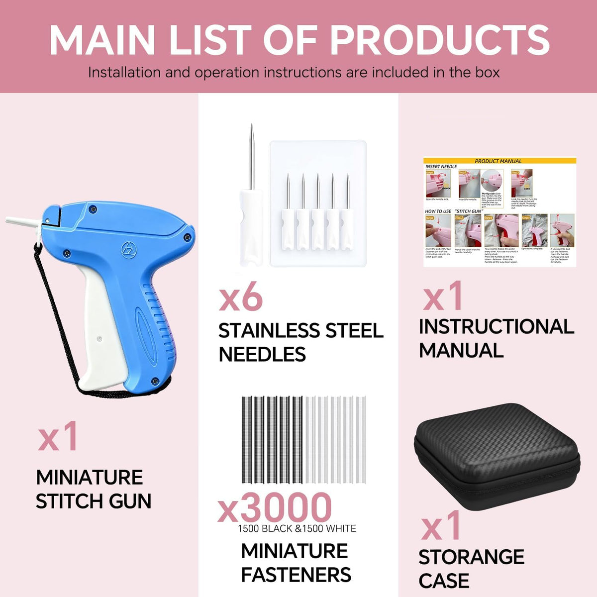 Stitchy Quick Clothing Fixer, Mini Stitch Gun for Clothes, Clothing Stitch Tagging Gun with Case,Stitchy Tool with 6 Needles,1500 Black & 1500 White 5mm Micro Fasteners