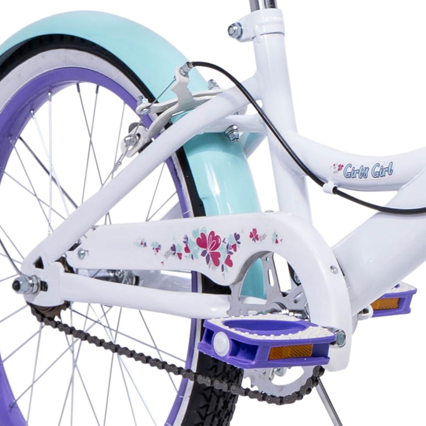 Huffy Girly Girl 20" Girls Cruiser Bike with Basket, Bell & Mudguards — White | Ages 5-9