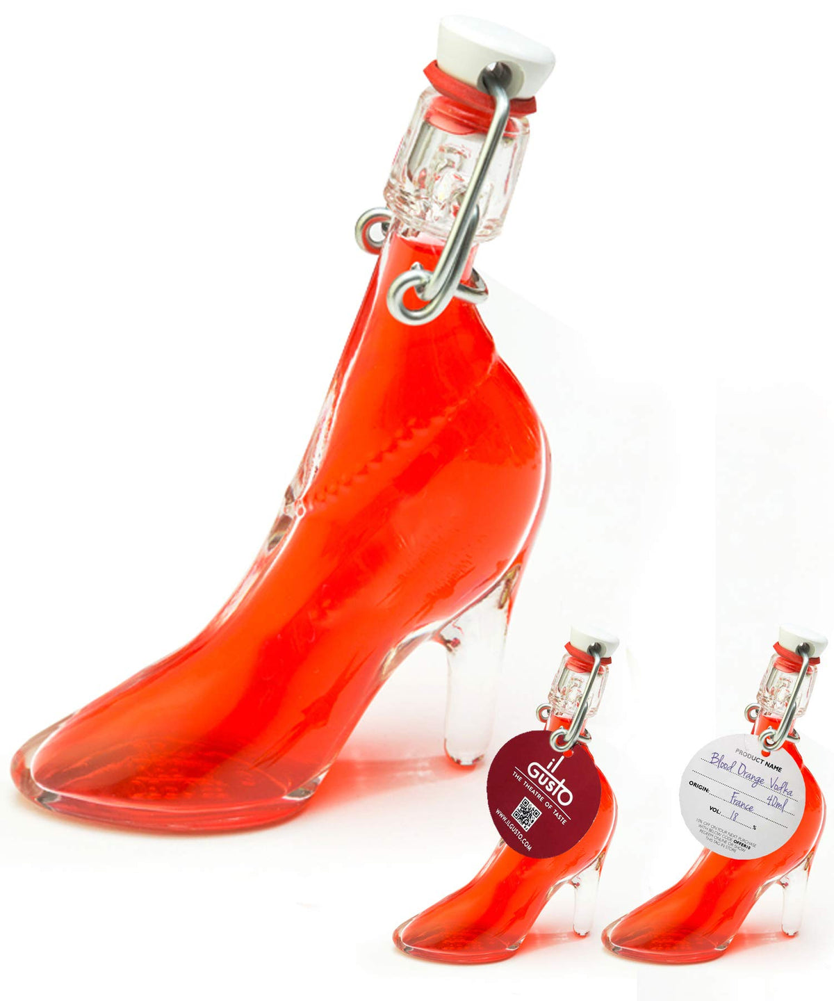 IL GUSTO Pink Vodka in Stiletto – Lady Shoe Glass Bottle 40ml – Premium Fruity Berries Vodka 36% ABV – Unique Gift for Her