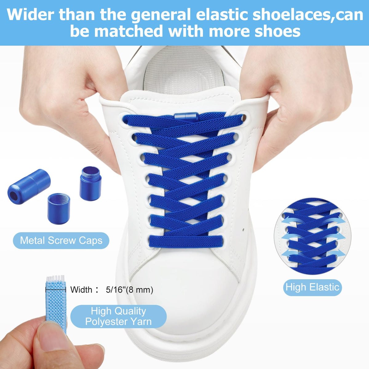 2 Pairs Elastic Shoe Laces for Trainers, 8mm Shoelace