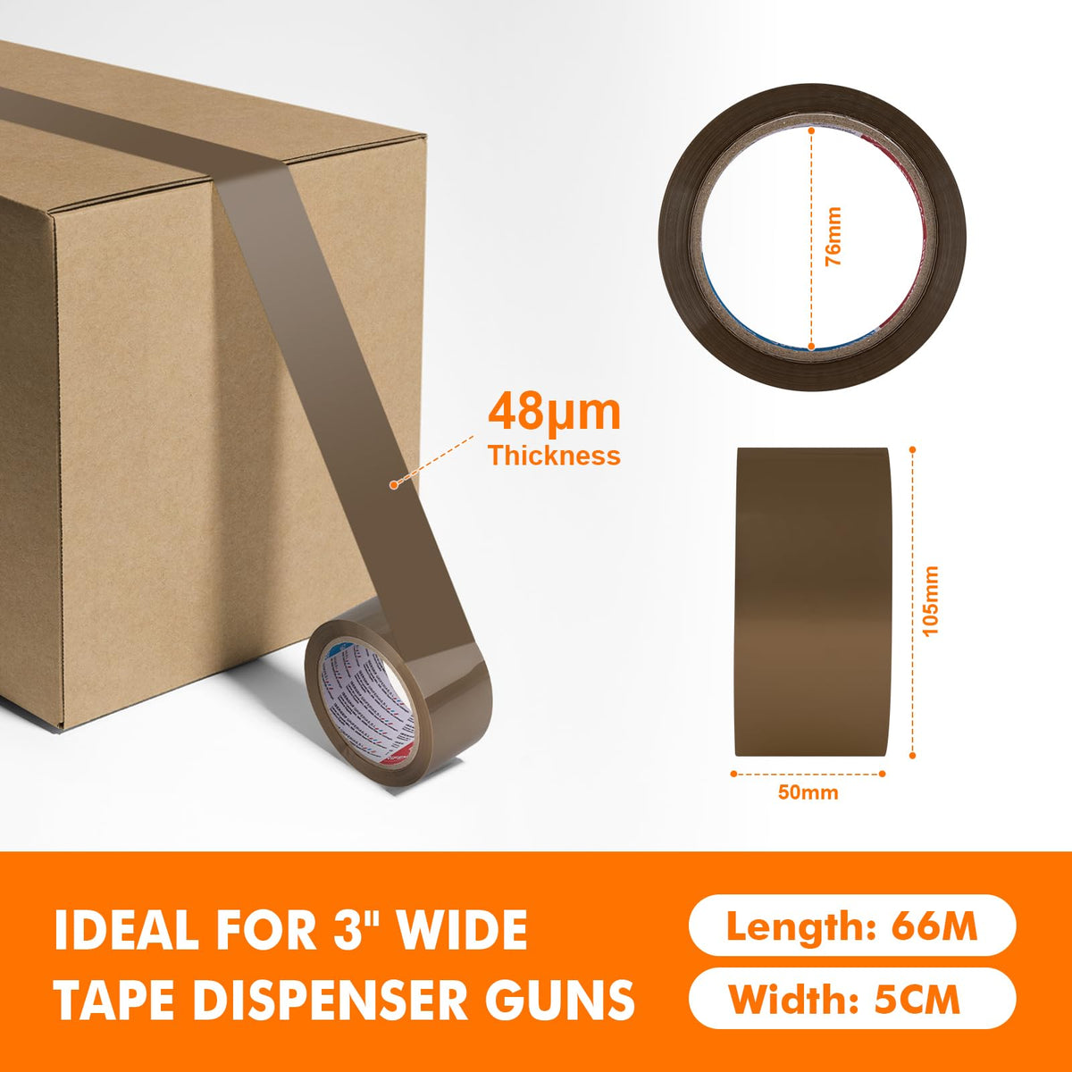 GRIFEMA GA4004-1 Brown Low Noise Packing Tape 50mm x 66m 1 Roll