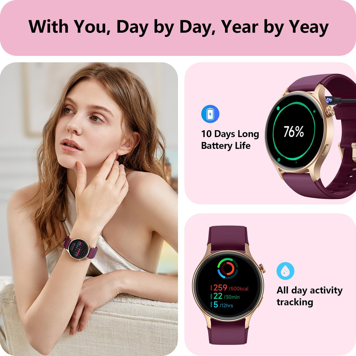 Smart Watch for Women, Answer/Make Call, 1.32'' AMOLED Ultra-Clear Screen Fitness Trackers with Heart Rate/Sleep/SpO2 Monitor, Smartwatch for iPhone/Samsung/Android, 110+ Sport Modes, 3ATM Waterproof