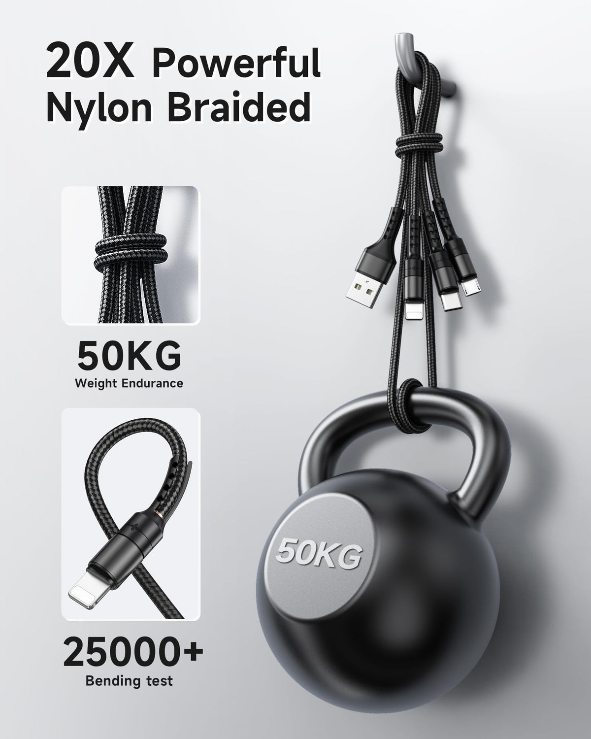 RAVIAD Multi Charger Cable 3 Packs 1.2M 3 in 1 Charging Cable Nylon Braided