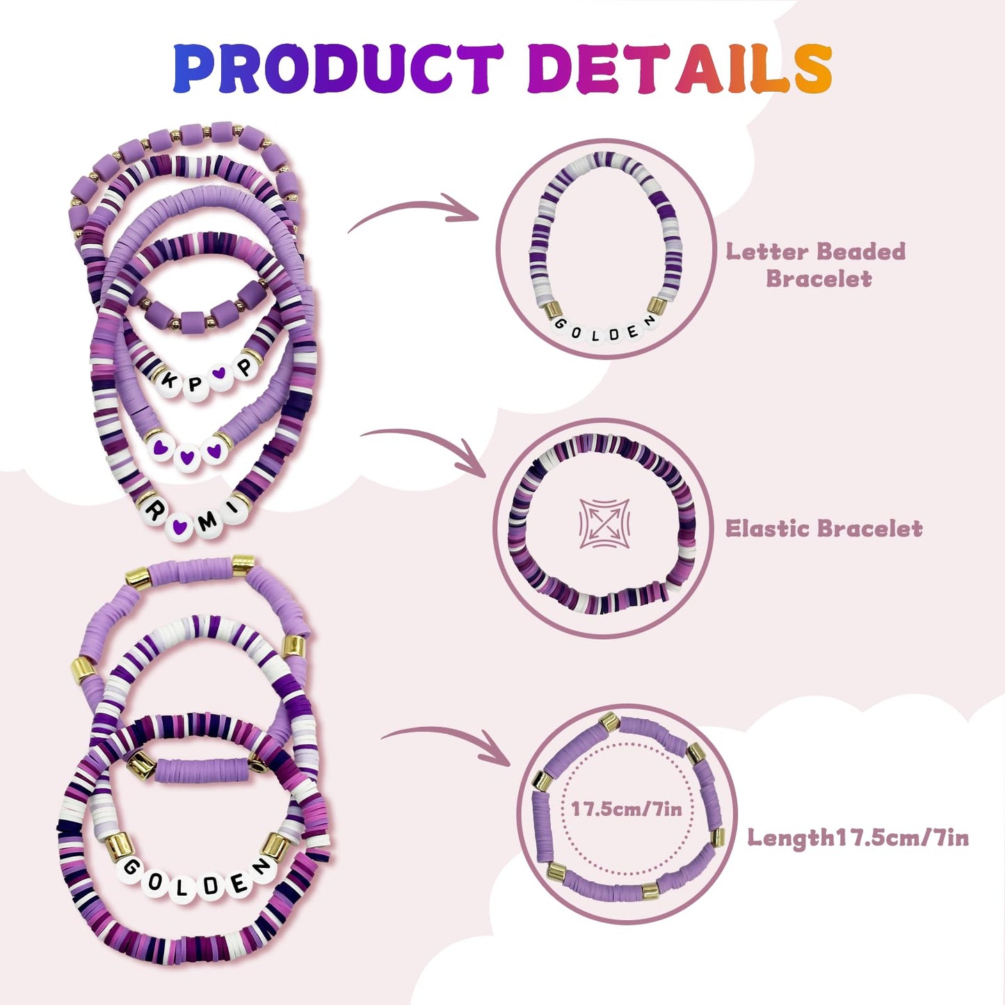For Grils Bracelet Korea-pop DemOn Friendship Merch Bracelets Stackable Stretch Hunters Singer Inspired Letter Bracelets for Girls Women Fans Valentine's Day Birthday Easter Gifts