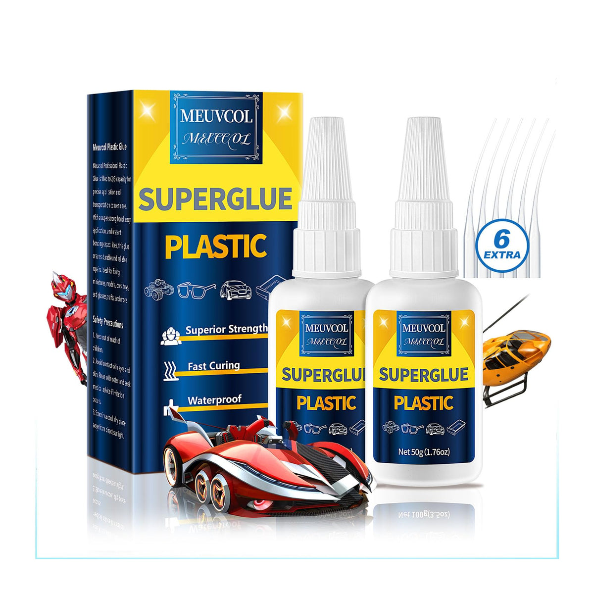Meuvcol Silicone Glue 100g - Fast-Bonding & Waterproof Silicone Adhesive for Silicon Rubber, Model, Toys, TPU, TPR, TPE - Clear Liquid Silicone Adhesive For Crafts, 6 Applicator Nozzles