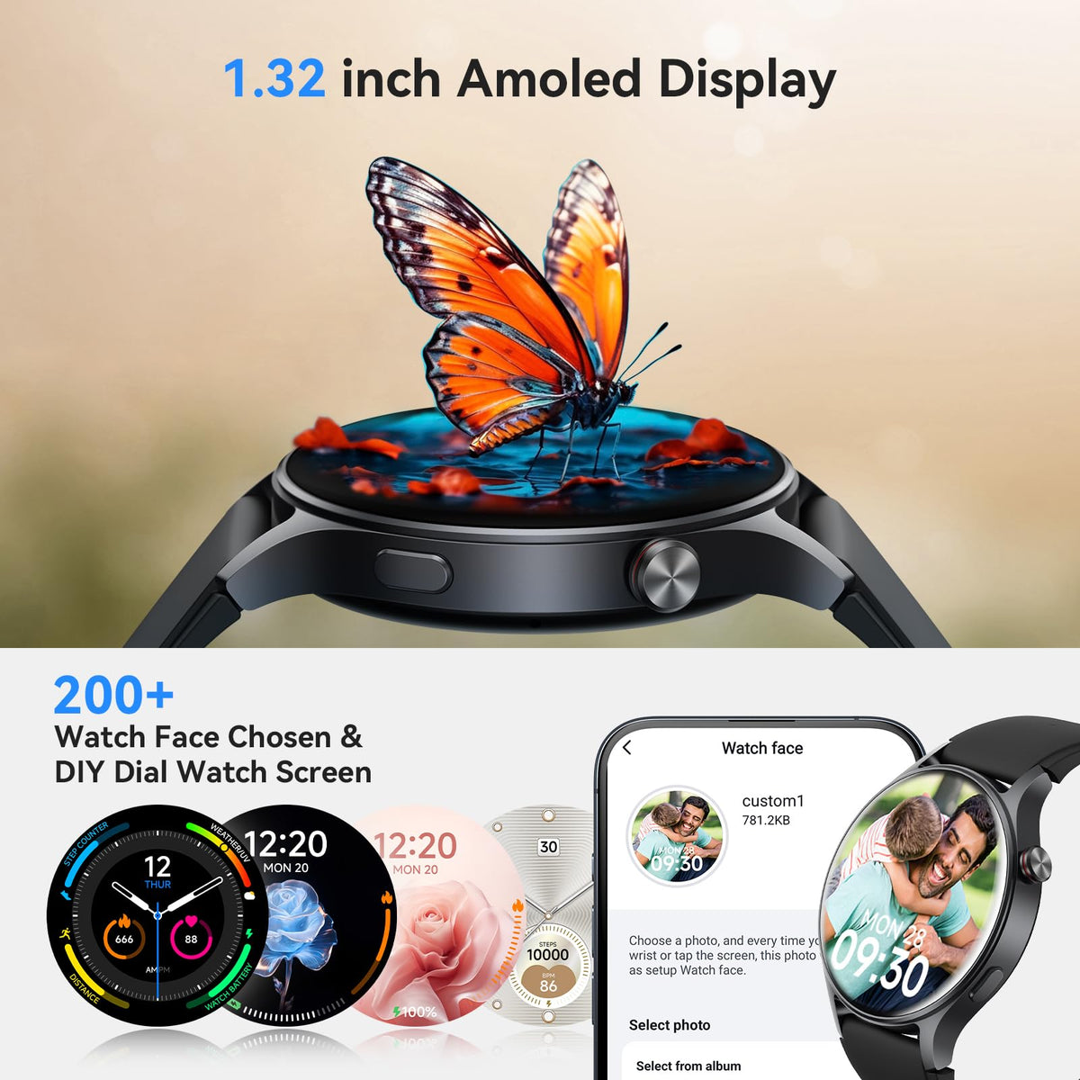 Smart Watch for Women, Answer/Make Call, 1.32'' AMOLED Ultra-Clear Screen Fitness Trackers with Heart Rate/Sleep/SpO2 Monitor, Smartwatch for iPhone/Samsung/Android, 110+ Sport Modes, 3ATM Waterproof
