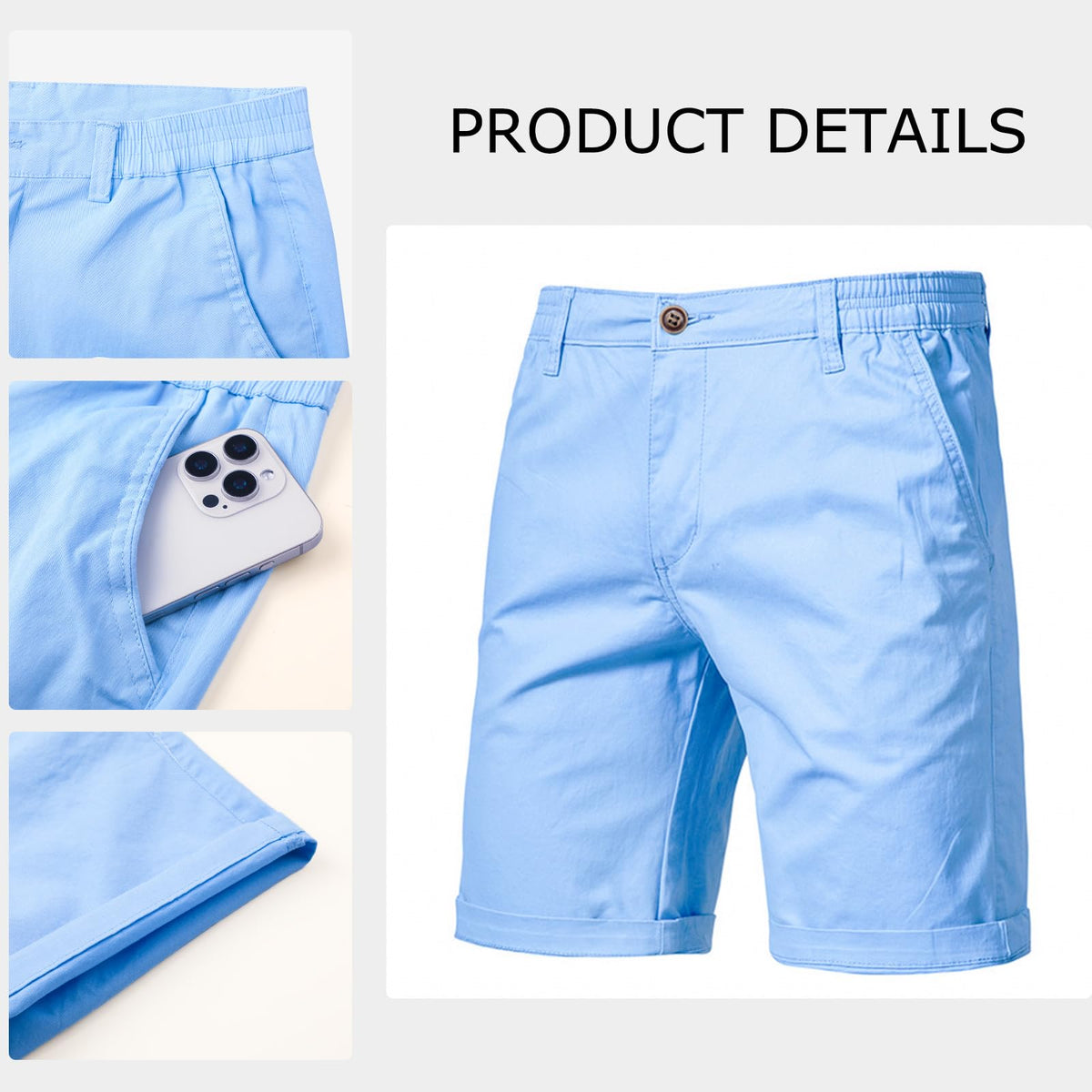 Men’s 7”/ 9” Chino Shorts Casual Elasticated Waist with 4 Pockets