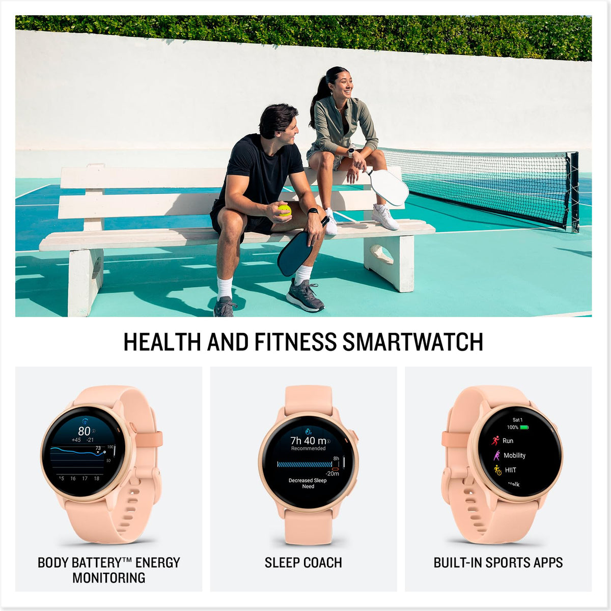 Garmin vívoactive 6, 42mm GPS smartwatch, AMOLED touchscreen, all-day health monitoring, personalised fitness features, advanced sleep coaching, Music, up to 11 days battery life, Bone/Lunar Gold