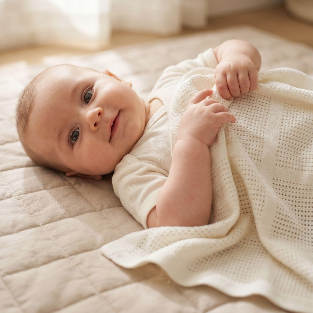 Bloomsbury Mill - Cellular Blankets Baby - 100% Organic Cotton - 2 Pack - Cloud - White - Newborn Essentials - Soft Breathable Baby Blankets for Pram, Cot, Moses Basket - 75x95cm