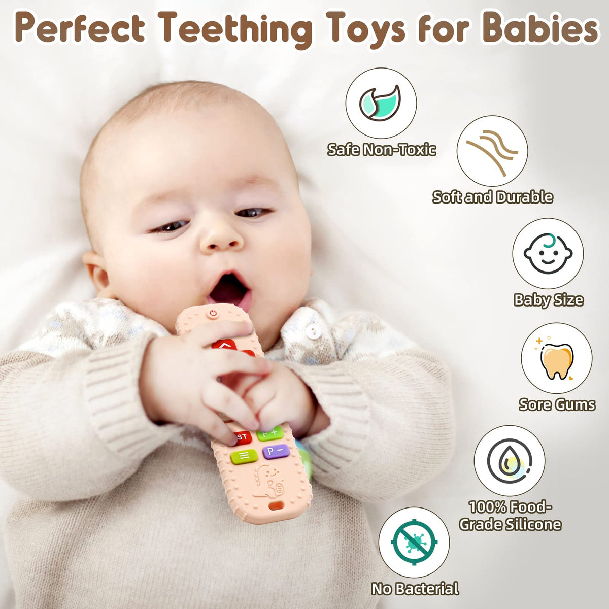 AiTuiTui Baby Teether for Teething Relief Baby Toys 0 3 6 9 12 Months, Sensory Silicone Remote Control Baby Teether Toy for Babies Newborn Infant Boy Girl Autism Toys for Baby Gifts