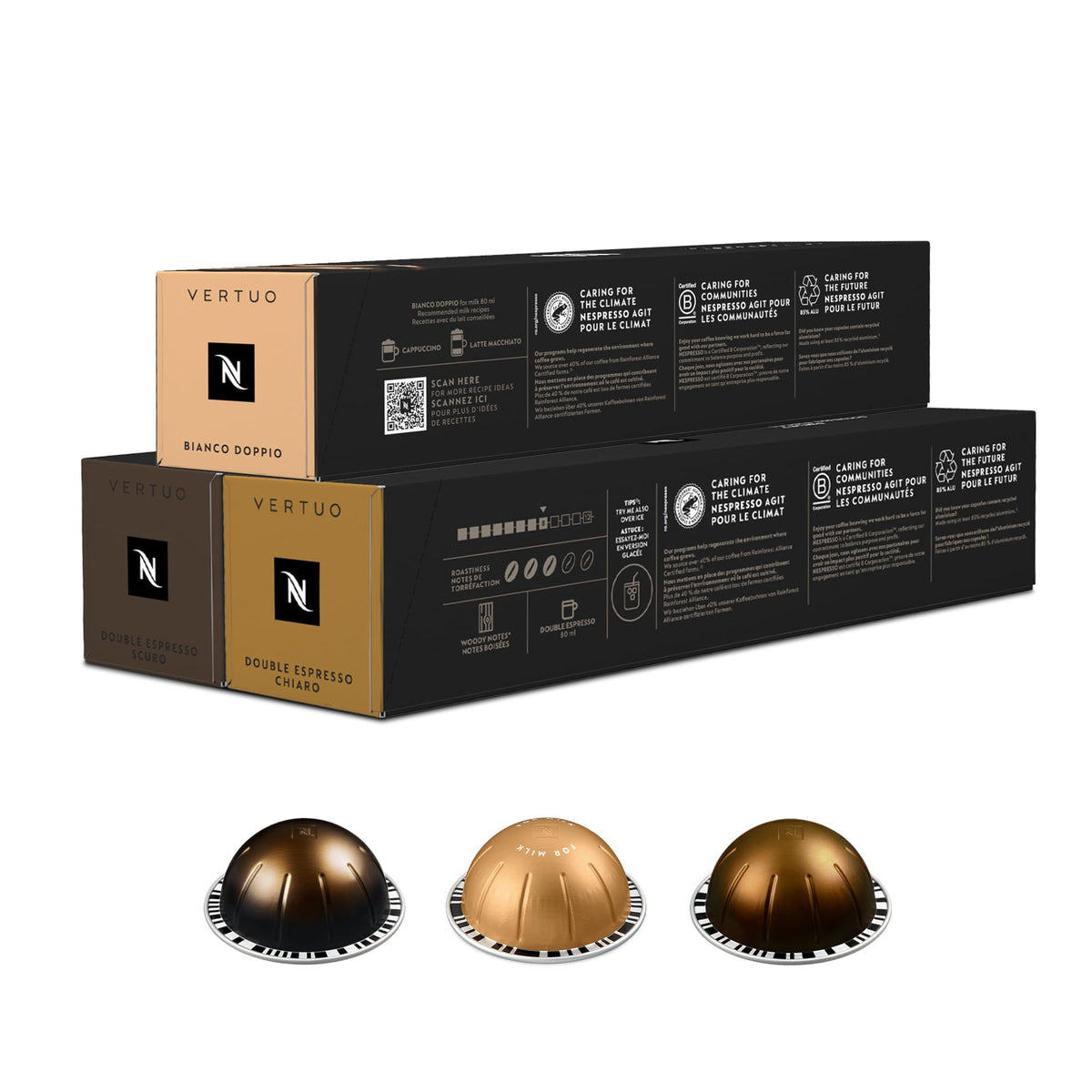 Nespresso Vertuo Coffee Pods, Pack of 30, 10 x Melozio, 10 x Stormio, 10 x Odacio capsules for Nespresso Machines. Make Espressos, Cappuccino and Lattes at home. Recyclable Pods.