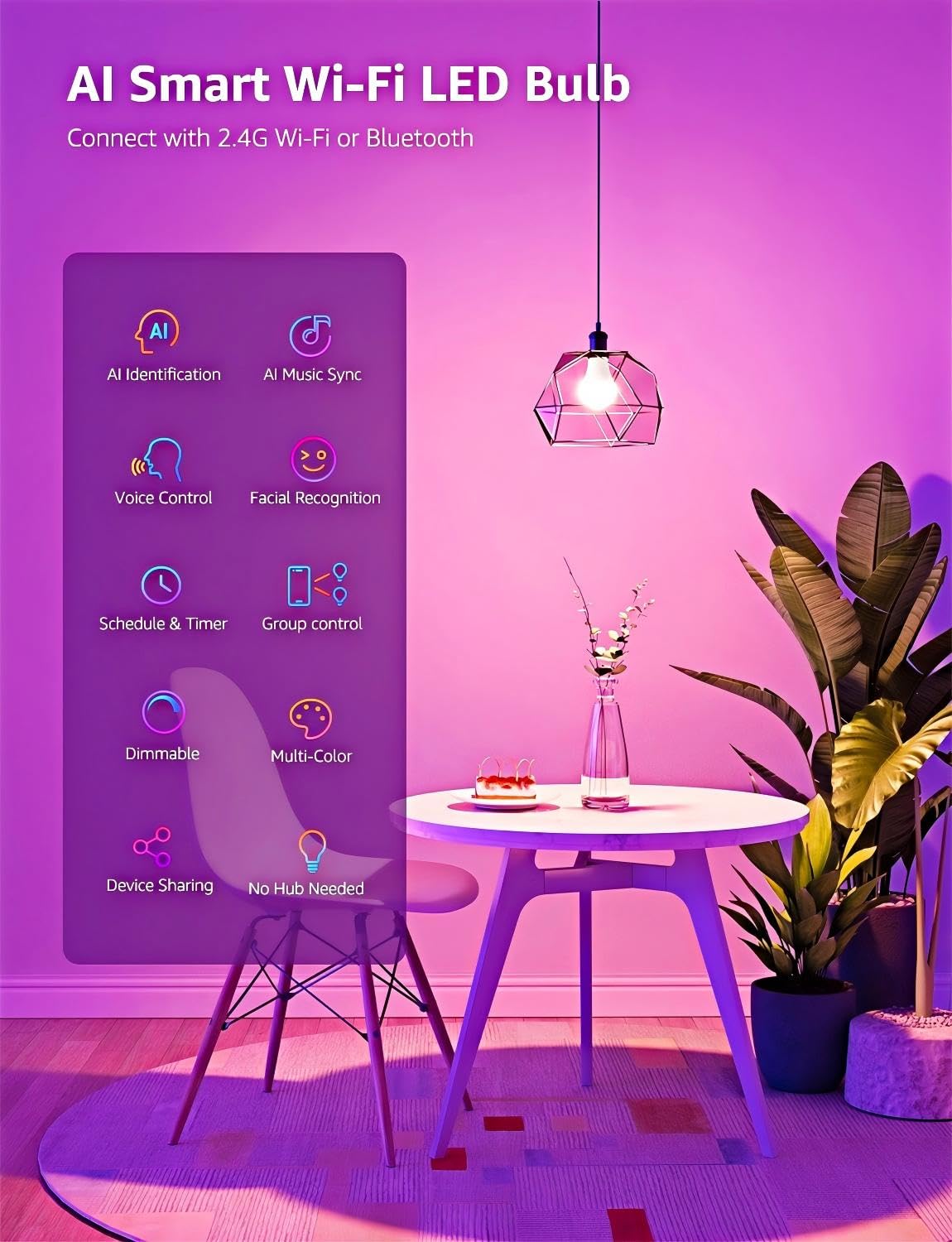 Lepro E27 Smart Bulbs, 806lm 8.5W, RGB Colour Changing, AI Lighting, 2 Pack
