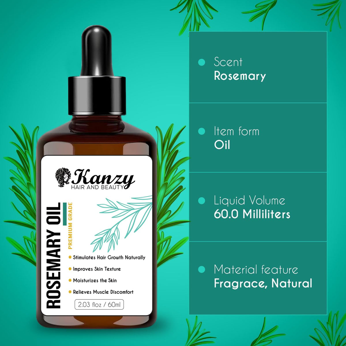 Kanzy Vitamin E Oil for Skin, Hair, Lips and Face - Naturally Sourced Multi-Purpose Plant-Based Vitamin E Oil for Hair Growth as Skincare and Haircare Product for both Men and Women (30 ml)