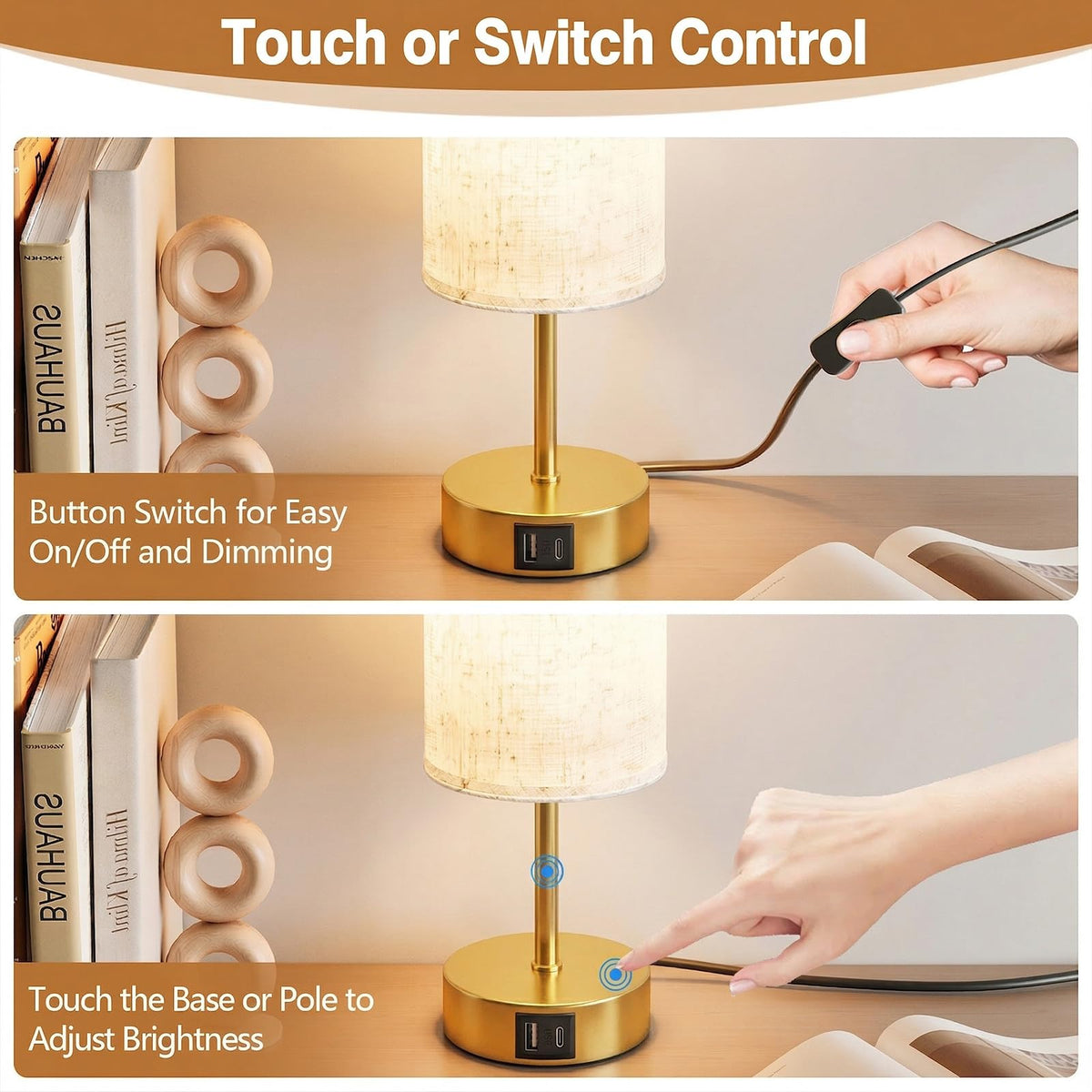 Bedside Lamp, Touch Table Lamp for Bedroom, Living Room & Office