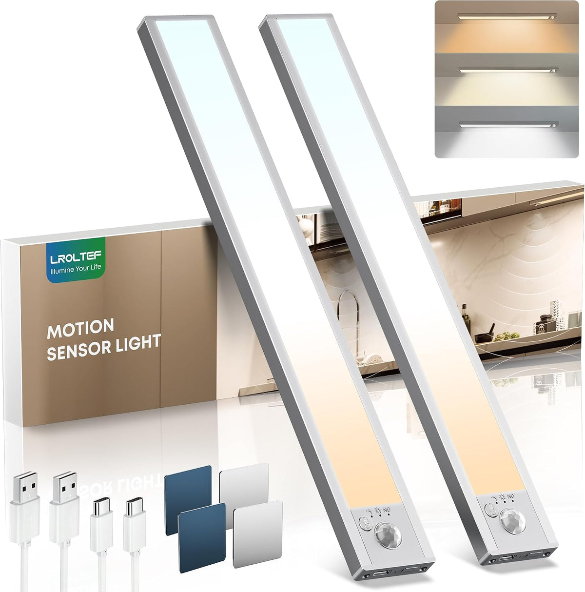 LROLTEF Under Cabinet Dimmable Wardrobe Motion Sensor Lights 3 Color 40cm