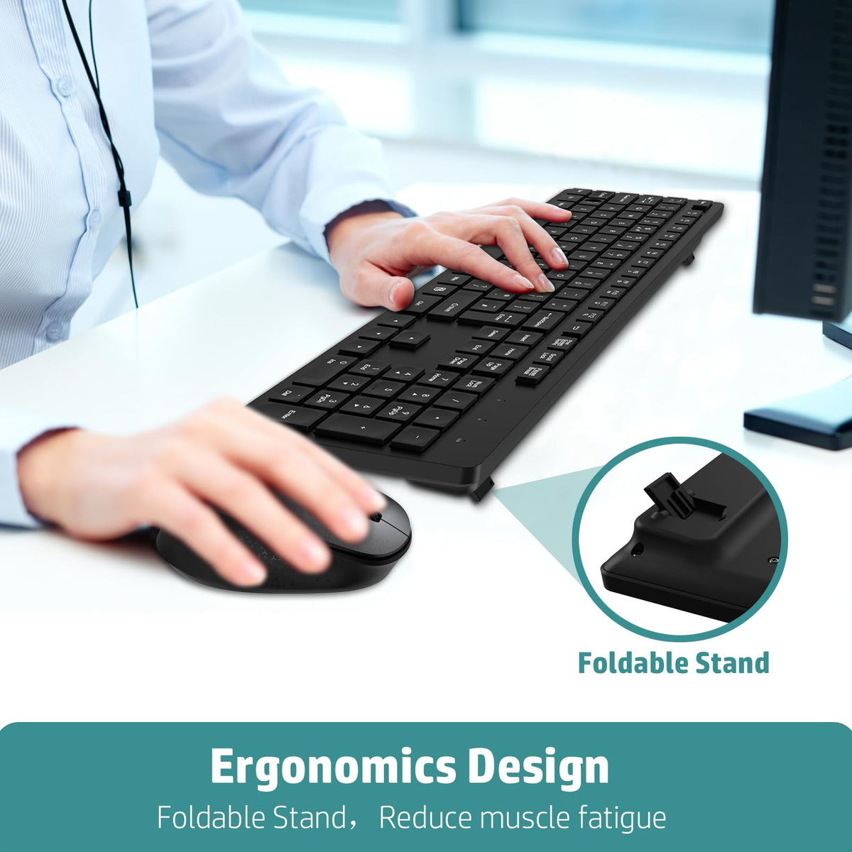 LeadsaiL Wireless Keyboard and Mouse Set, 2.4GHz USB Computer Keyboards and Mouse Combo, Full Size UK QWERTY Layout, Ergonomic Design with 12 Multimedia Shortcuts for HP/Lenovo Laptop and Mac-Purple