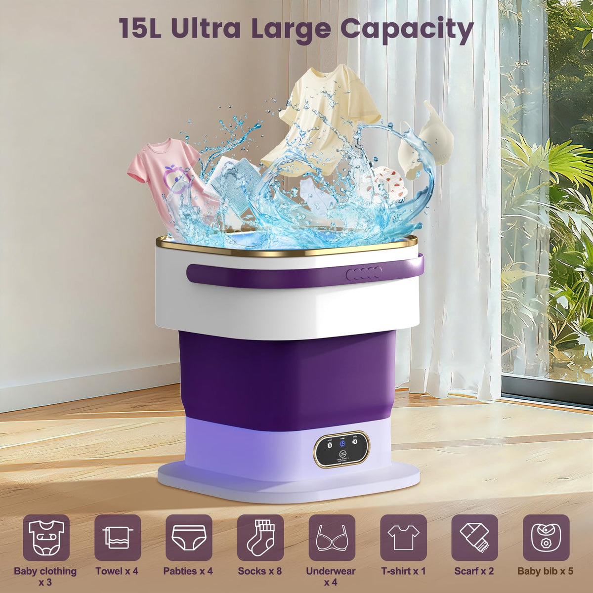 Mini Washing Machine, 15L Portable Washing Machine with Spin Dryer & 3 Cleaning Modes for Small Clothes, Foldable Portable Washer for Apartments, Dorms, Camping (Khaki)
