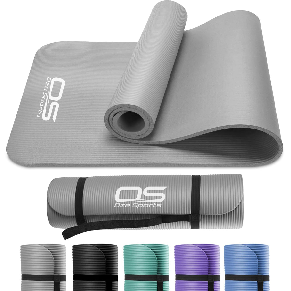OZE SPORTS Yoga Mat, NBR Foam, Extra Thick, Non-Slip, High Density, Large, for Pilates, Gymnastics, HiiT and Fitness, with Free Carry Strap