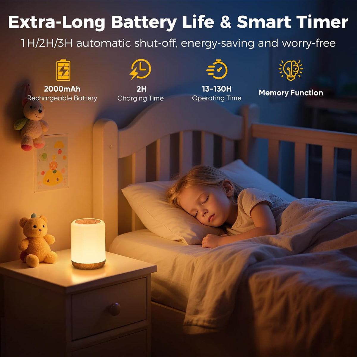 Night Light, Dimmable Touch Bedside Lamp with 256 RGB, Timer, Memory