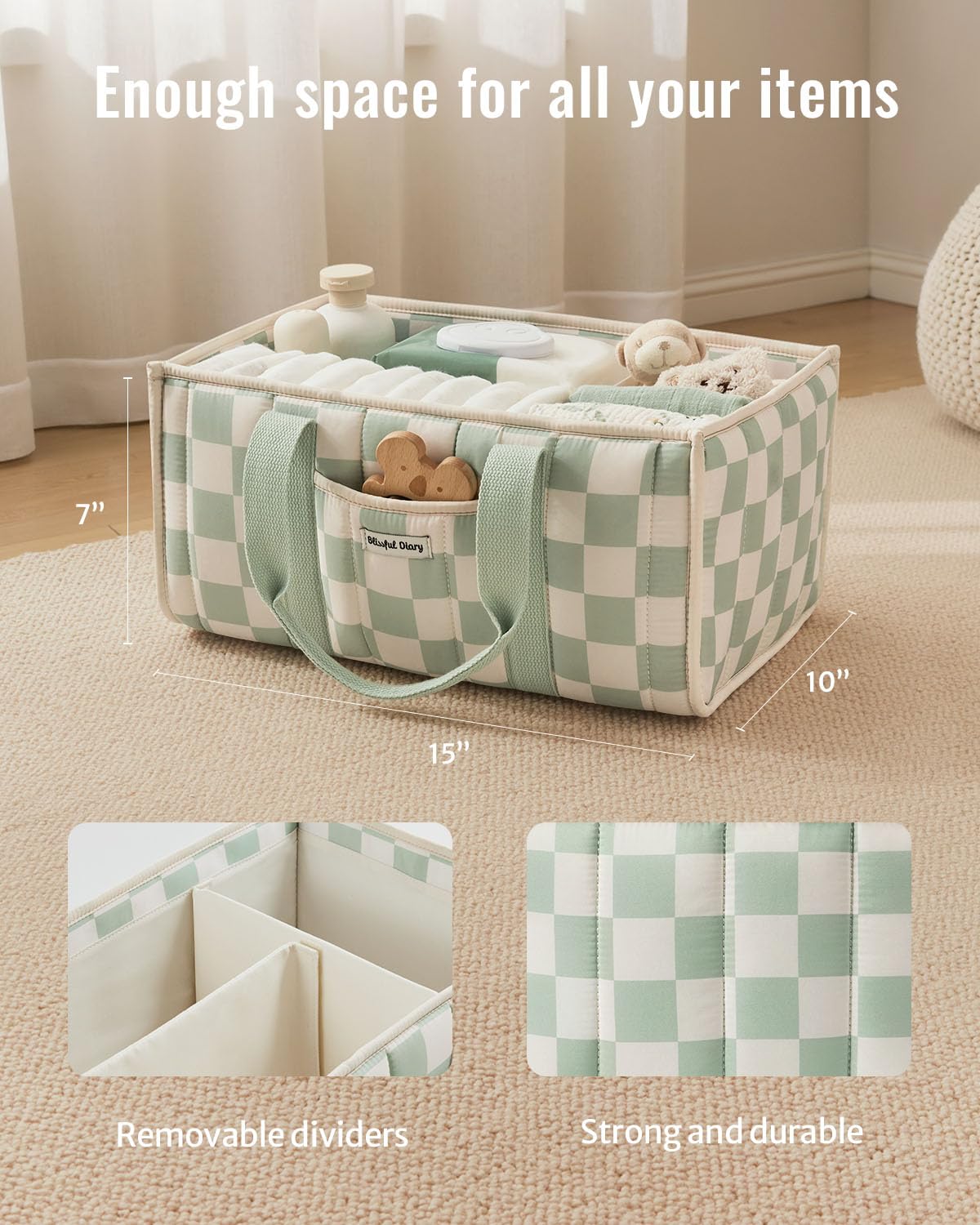 Blissful Diary Nappy Caddy Organiser, Baby Diaper Caddy for Nappy Station, Stylish Storage Basket for Newborn Essentials, Baby Shower Gifts for Girl or Boy, Woodland Cream