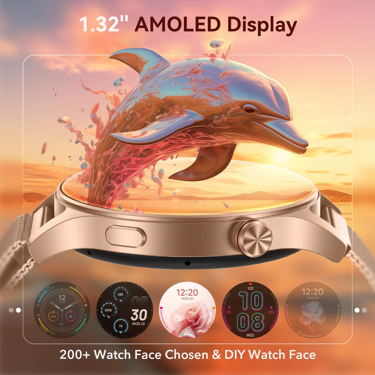 Smart Watch for Women, Answer/Make Call, 1.32'' AMOLED Ultra-Clear Screen Fitness Trackers with Heart Rate/Sleep/SpO2 Monitor, Smartwatch for iPhone/Samsung/Android, 110+ Sport Modes, 3ATM Waterproof