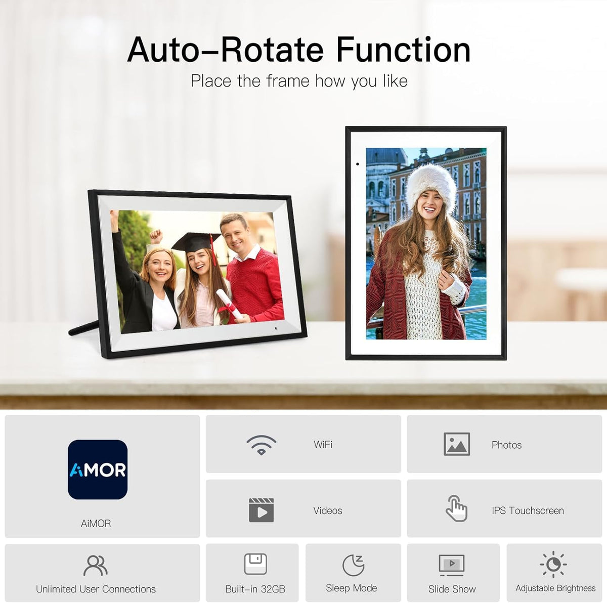AiMOR Digital Photo Frame 10.1 Inch Large Digital Picture Frame with 1280X800 IPS Full HD Touch Screen, humblestead 32 GB WiFi Smart Frame Share Photos and Videos Instantly from Anywhere via AiMOR