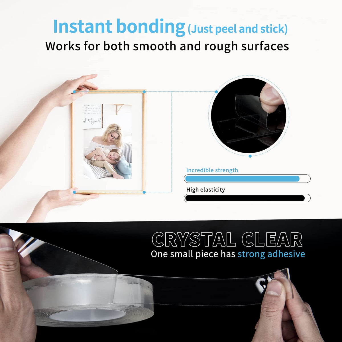 Art3d Double-Sided Tape (10FT), Traceless, Removable, Reusable, Washable - Multipurpose Tape as Seen on TV