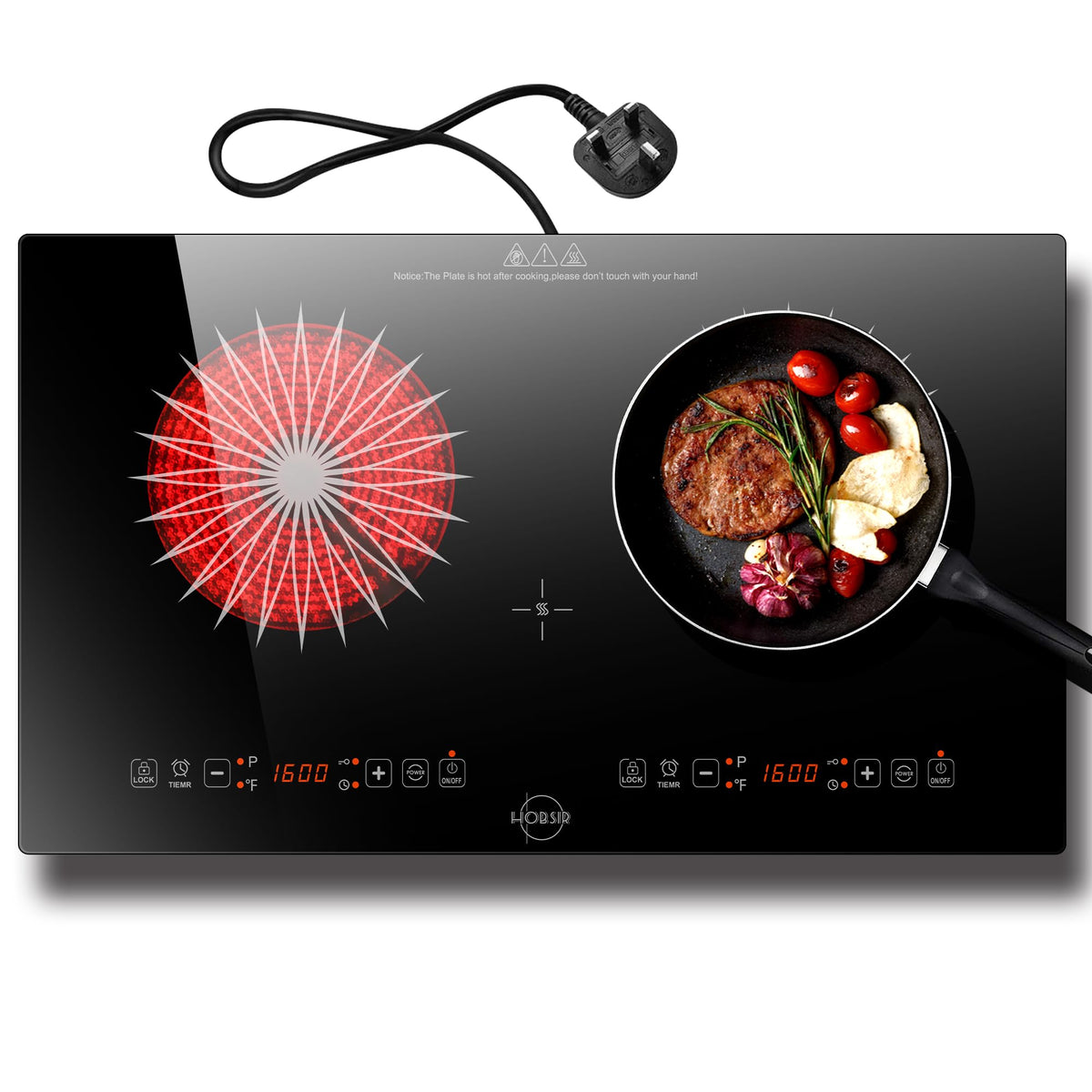 Hobsir Plug in Ceramic Hob, 2 Ring Electric Hob 60 cm