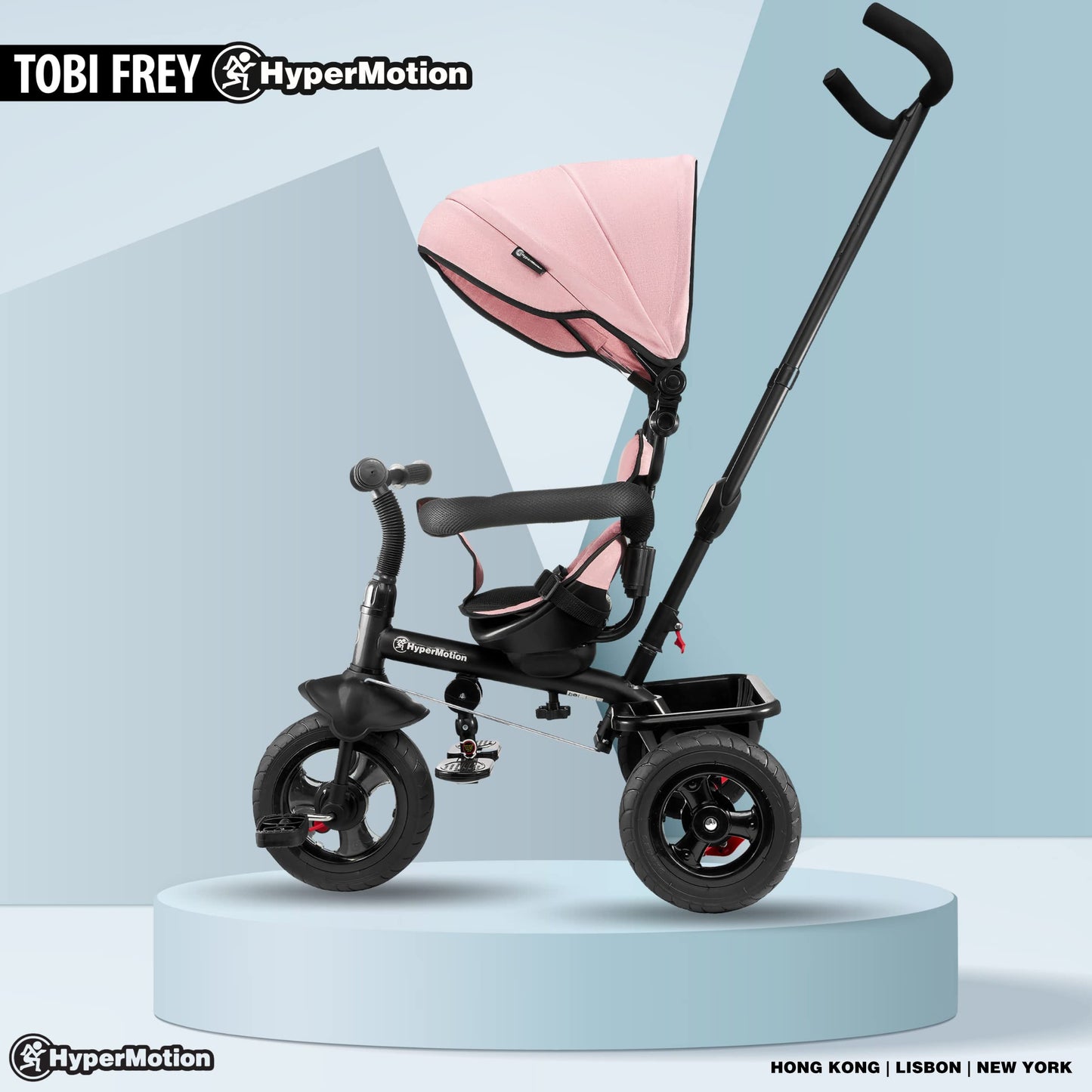 HyperMotion Toddler Tricycle with Parent Handle, Canopy, Safety Belt & Basket — From 12 Months