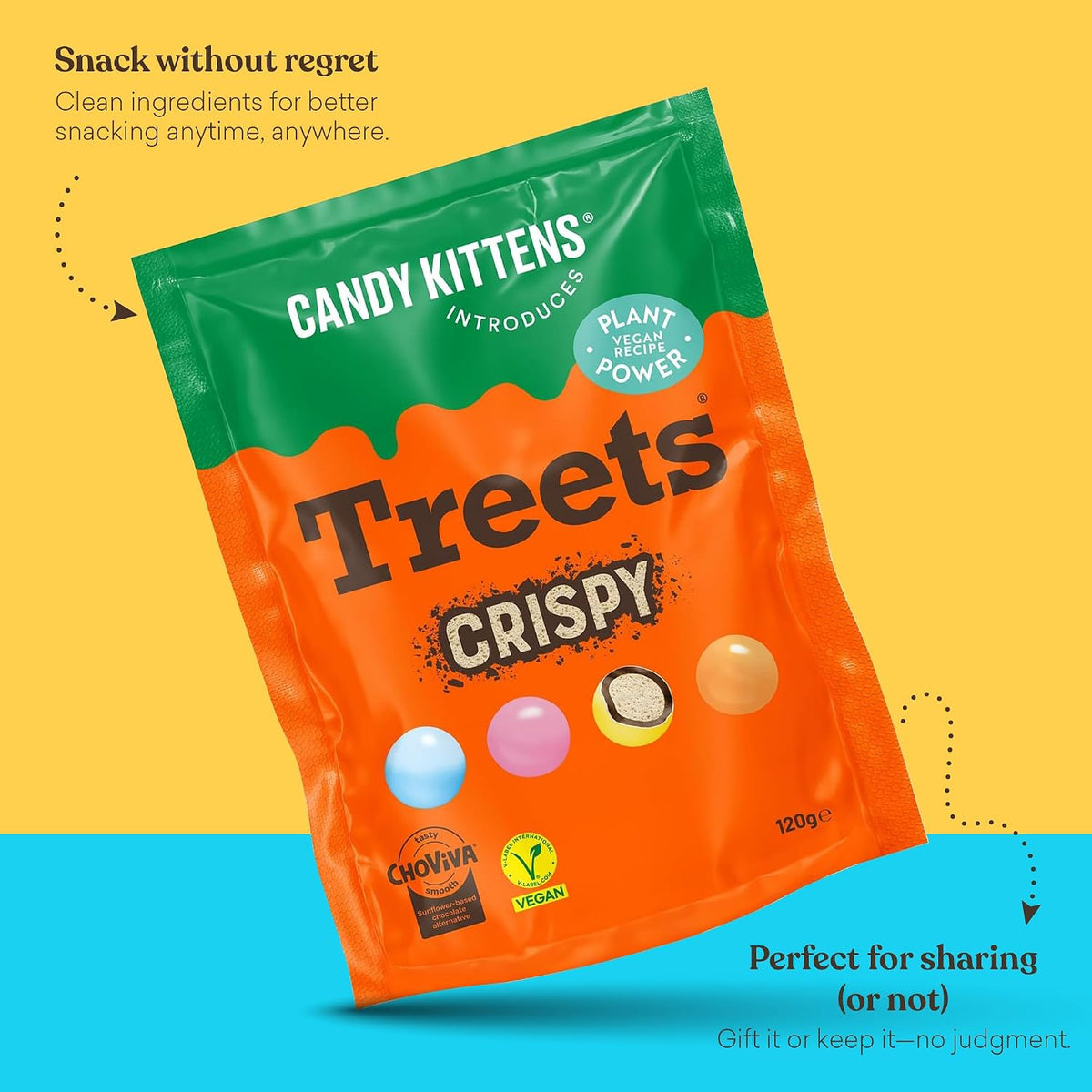 Candy Kittens Treets Rice Crispy Vegan Chocolate Snack, 120g, 1 Pack