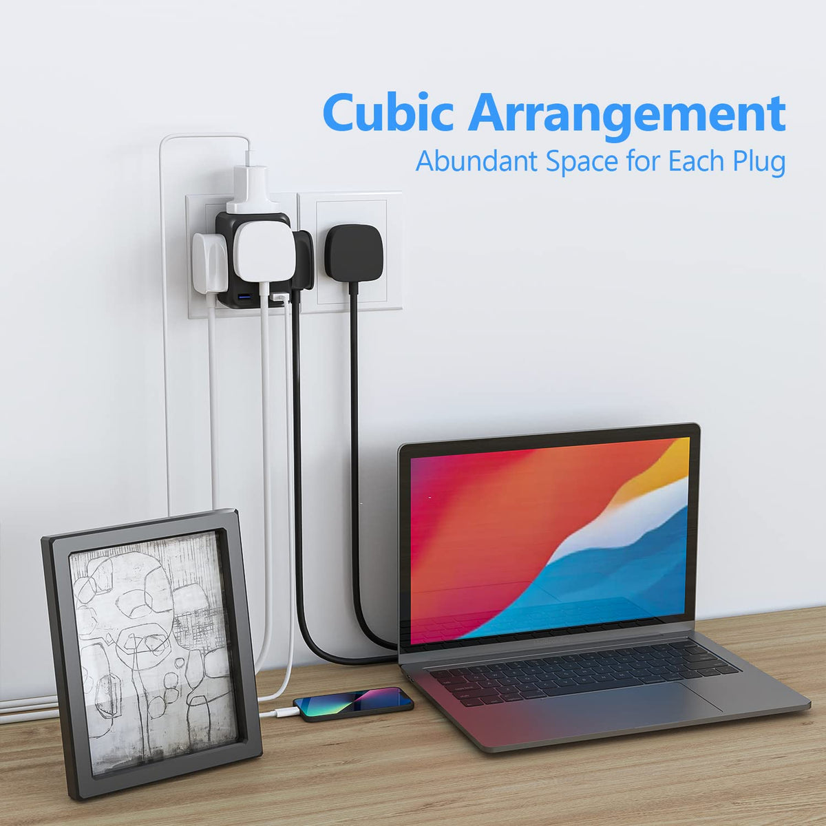 Double Plug Adaptor with 2 USB, JSVER Mini 2 Way Plugs Extension Sockets with USB Ports(5V/2.4A) Wall Charger Adapter, 13A UK 3 Pin Power Socket for Home, Office, Kitchen,White