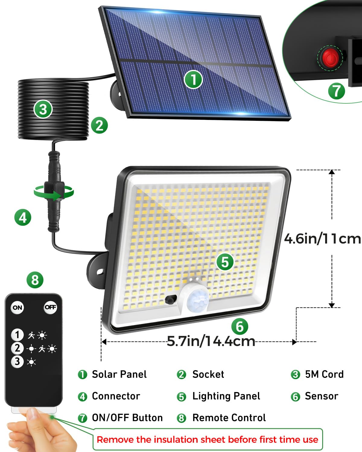 LOTMOS Solar Lights Outdoor, 342LED Remote Security Lights Motion Sensor