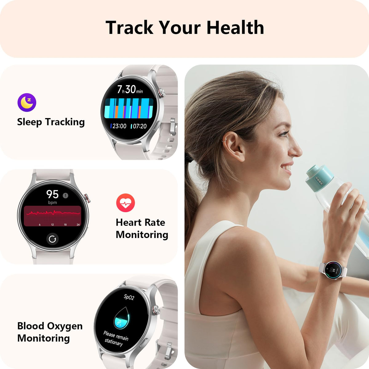 Smart Watch for Women, Answer/Make Call, 1.32'' AMOLED Ultra-Clear Screen Fitness Trackers with Heart Rate/Sleep/SpO2 Monitor, Smartwatch for iPhone/Samsung/Android, 110+ Sport Modes, 3ATM Waterproof