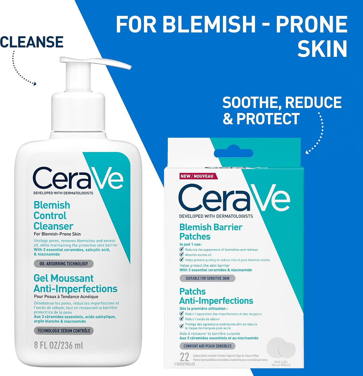 CeraVe Blemish Barrier Patches with 3 Ceramides, & Niacinamide, 22 Pack