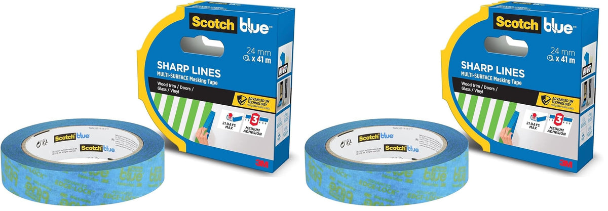 ScotchBlue Multi-Surface Premium Masking Tape, 24mm x 41m, 1 Roll/Pack - Scotch Adhesive Blue Painters Tape, For Painting and Decorating, Indoor & Outdoor, Sticks Well, 100% PEFC