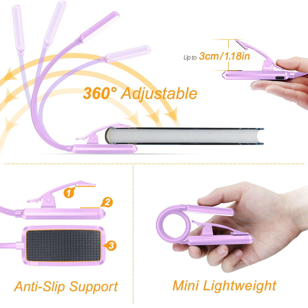Gritin 9 LED Rechargeable Book Light for Reading in Bed-Stepless Dimming
