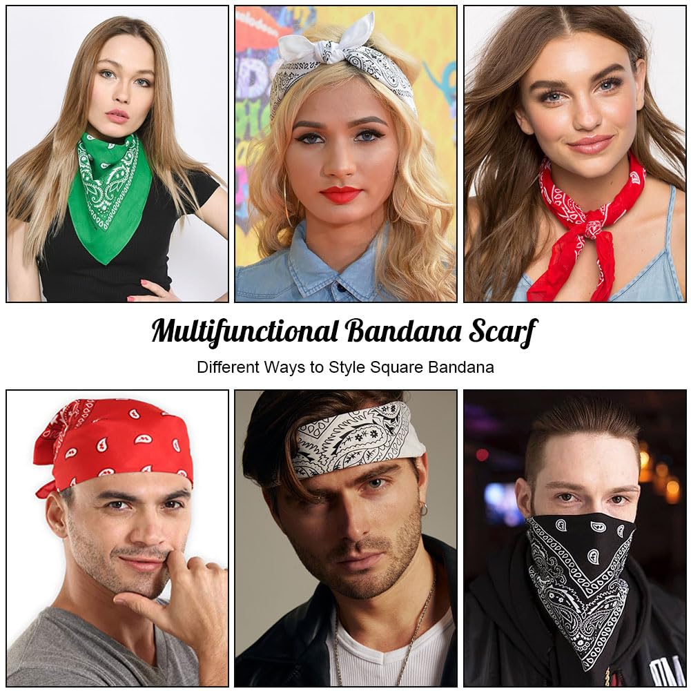 Aomig Bandana Head Scarf for Men and Women, Stylish Cowboy Headband Handkerchief, Multi-purpose Hair Scarf Paisley Print Unisex Headwraps, Bib Party Face Covering Headwear for Motorcycling