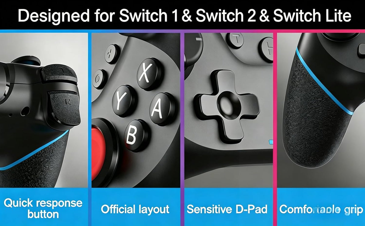 Diswoe Upgraded Wireless Pro Controller for Switch 1/Switch 2/Lite/OLED/PC